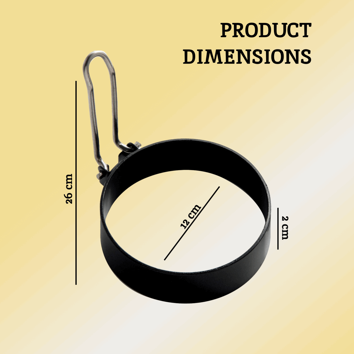 Orsina Egg Rings for perfectly shaped fried eggs, featuring a sturdy metal handle and precise dimensions