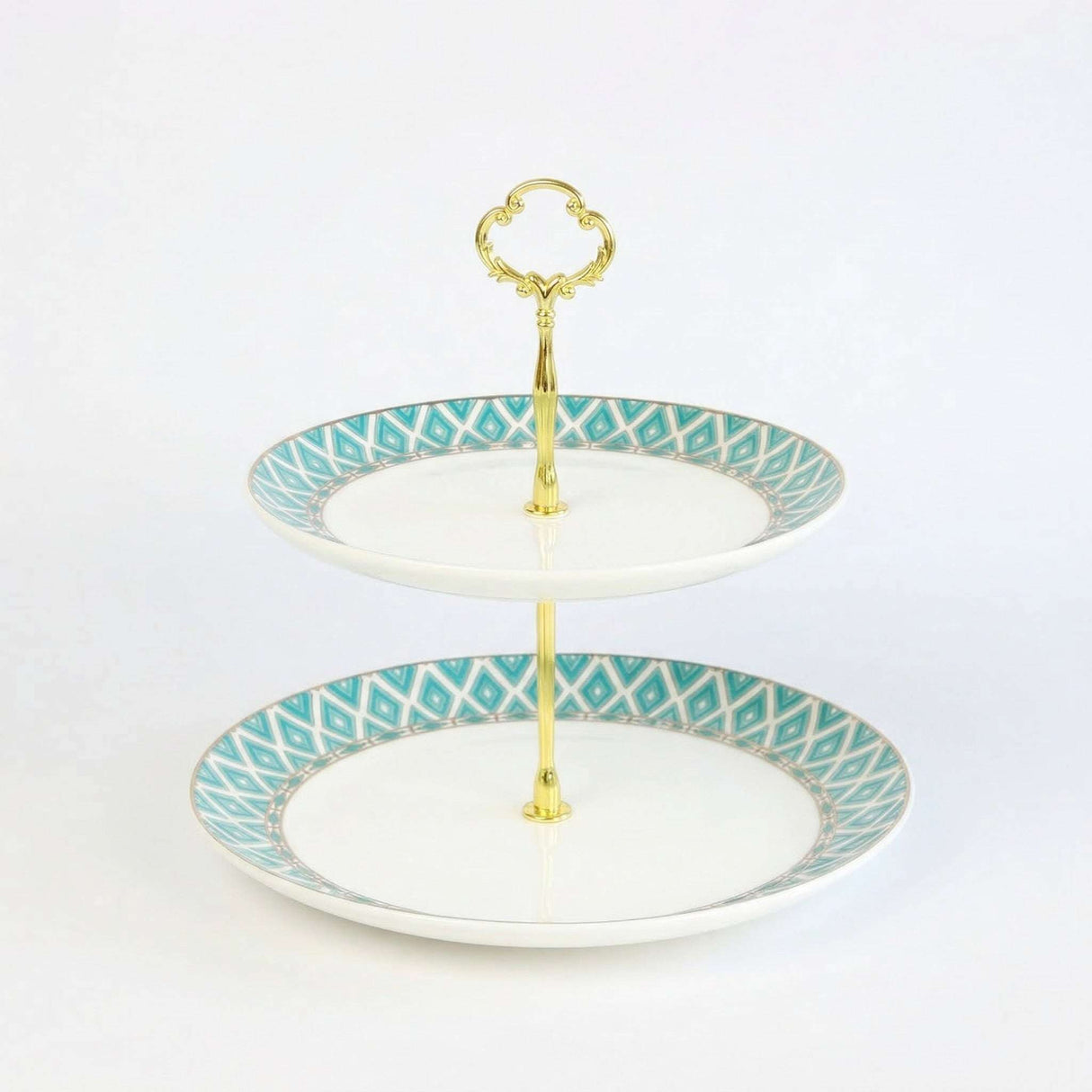 Elegant KitchBoom Cake Stand with Two Tiered Plates and Gold Handle for Serving Desserts