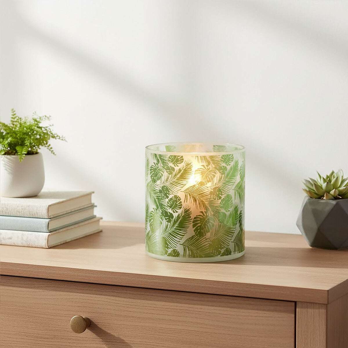 Orsina Candle Holder with Green Leaf Design for Decorative Home Lighting