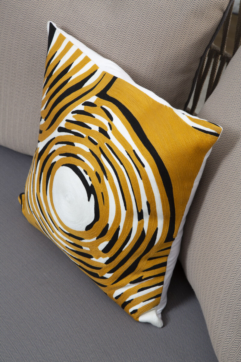 Orsina Embroidered Cushion with Abstract Circle Design in Yellow and Black for Stylish Home Decor