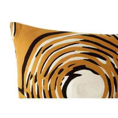 Orsina Embroidered Cushion with a vibrant, abstract spiral design in warm tones