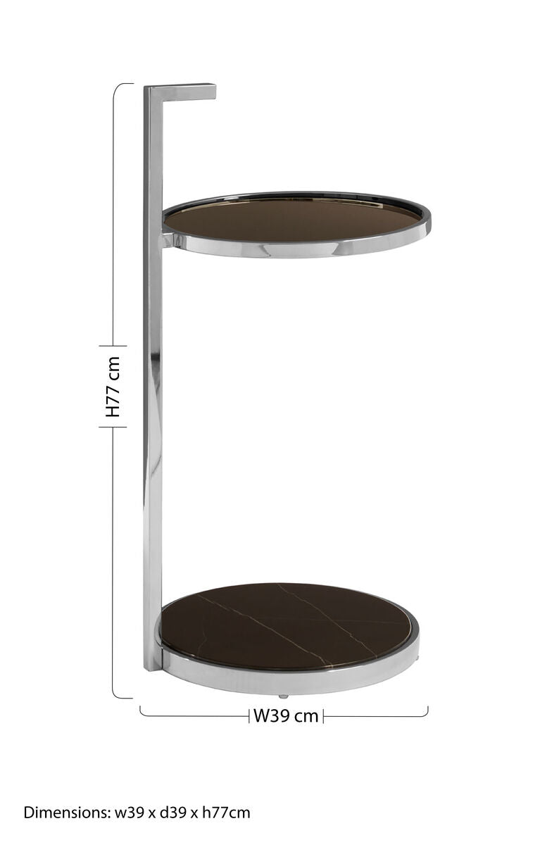 Orsina End Table with Two Circular Shelves and Chrome Frame, Stylish and Modern Design