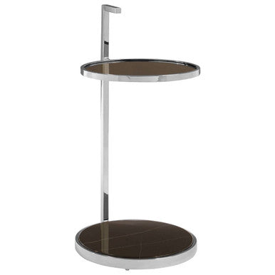 Orsina Modern End Table with Two Circular Glass Shelves and Sleek Chrome Frame