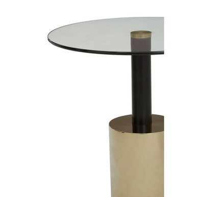Orsina End Table with a round glass top and a stylish metallic base for modern living spaces