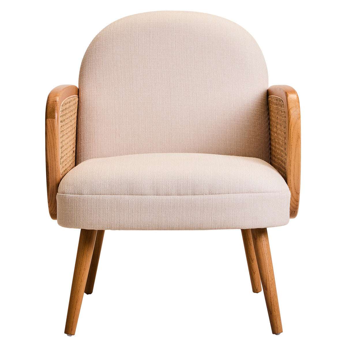 Orsina Fabric and Cane Chair with Wooden Arms and Elegant Curved Design for Stylish Living Rooms