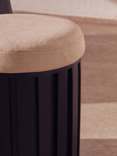 Perdoba Ridge Base Mango Wood Black Finish Texture Fabric Stool Orsina