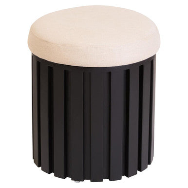 Perdoba Ridge Base Mango Wood Black Finish Texture Fabric Stool Orsina