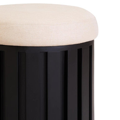 Perdoba Ridge Base Mango Wood Black Finish Texture Fabric Stool Orsina