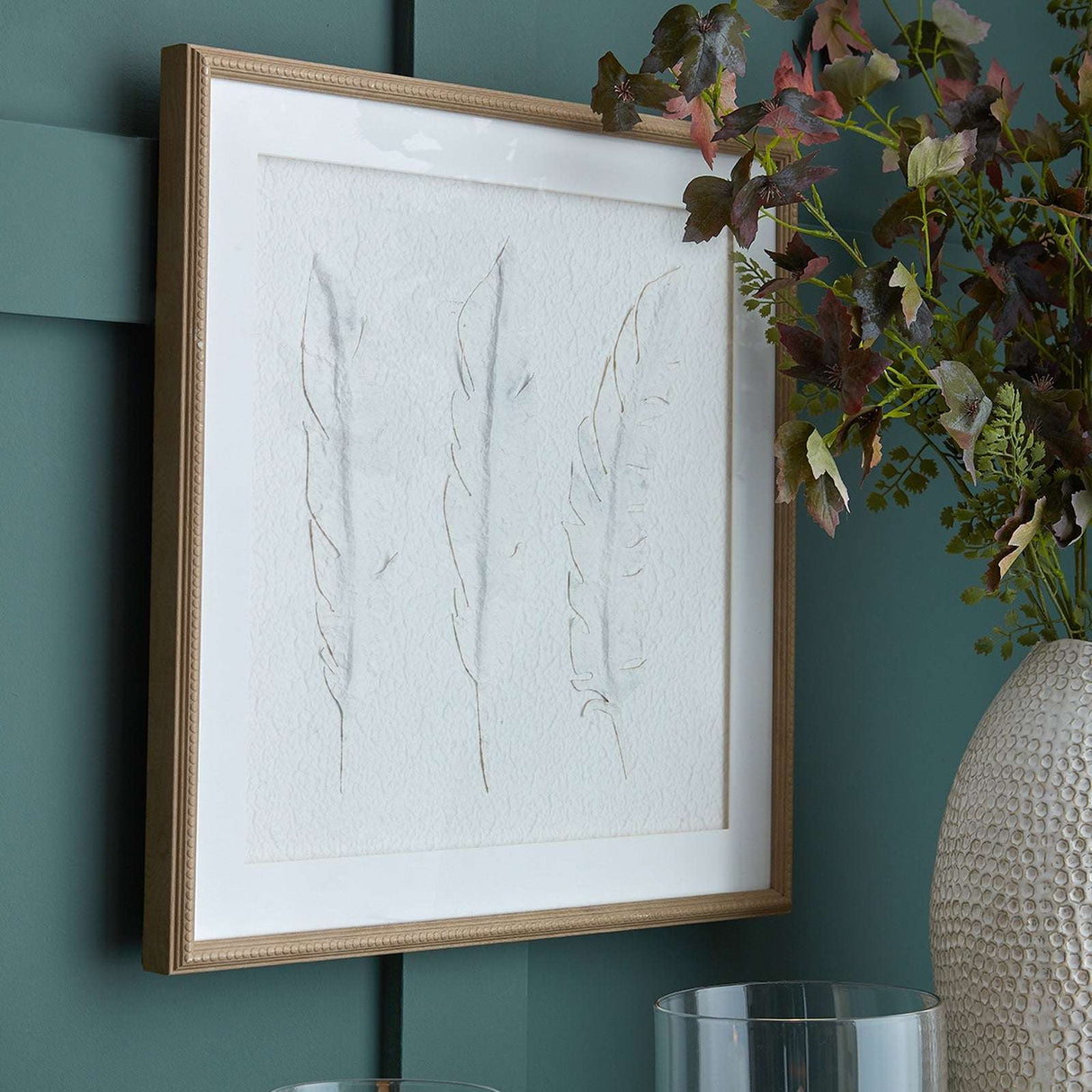 Solli White Feathers Art Mounted In Beaded Frame Shades 4 Seasons