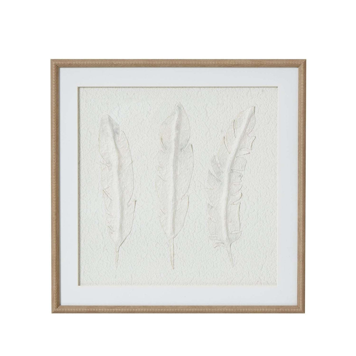 Solli White Feathers Art Mounted In Beaded Frame BROWN WOOD Shades 4 Seasons