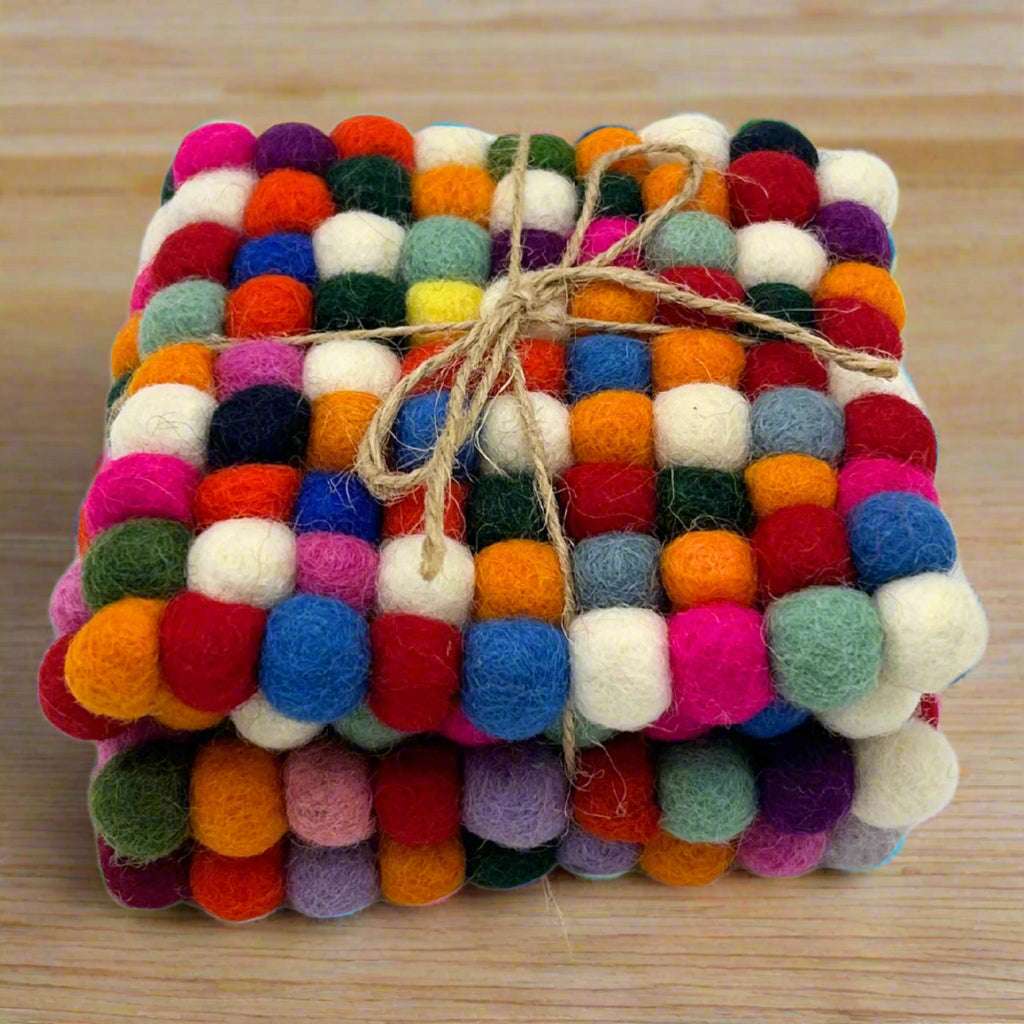 Shades 4 Seasons Felt Ball Square Coasters - Colorful Set Shades 4 Seasons