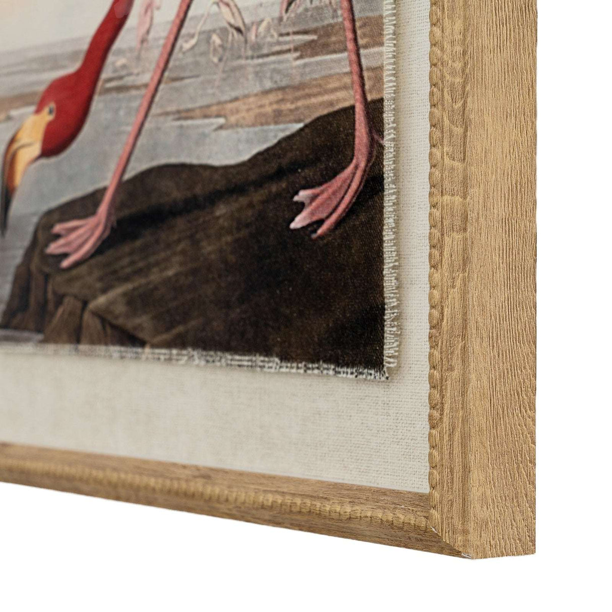 Flamingo On Linen Artwork with Wooden Frame for Elegant Home Decor