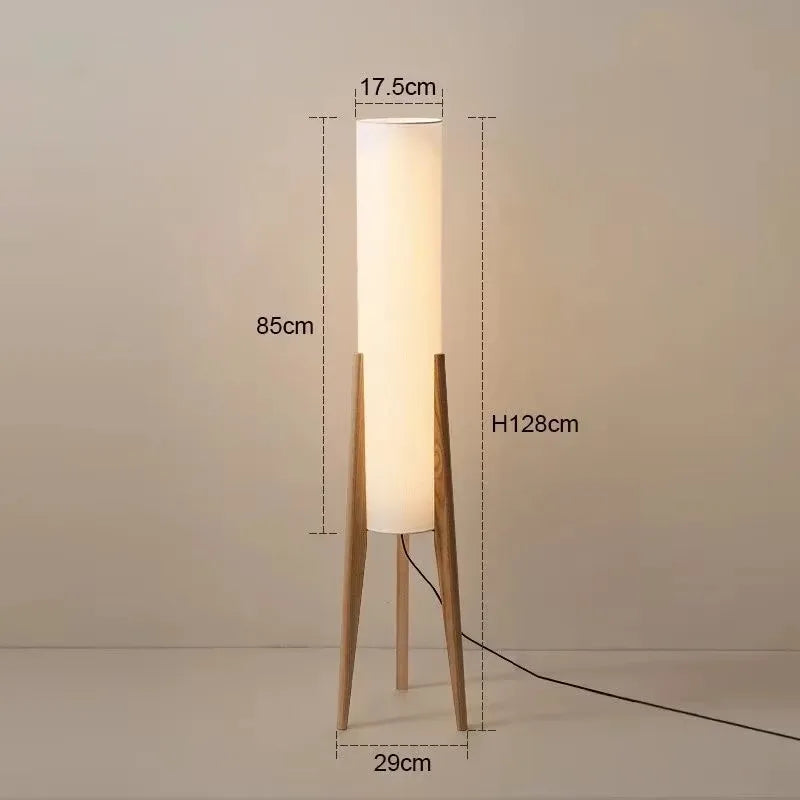 Nisu Home Floor Lamp with Wooden Legs and Cylindrical White Shade, 128cm Tall