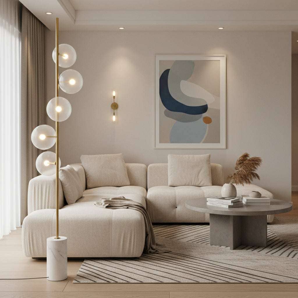 Abira Five Bulb White Marble Base Floor Lamp Orsina