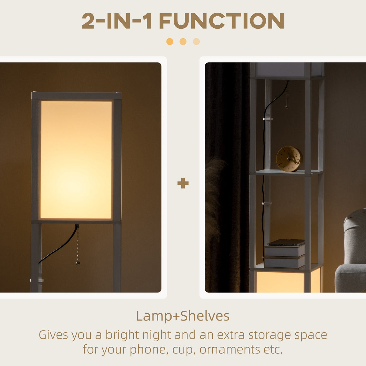 Wise Galleria Floor Lamp with integrated shelves for extra storage and ambient lighting