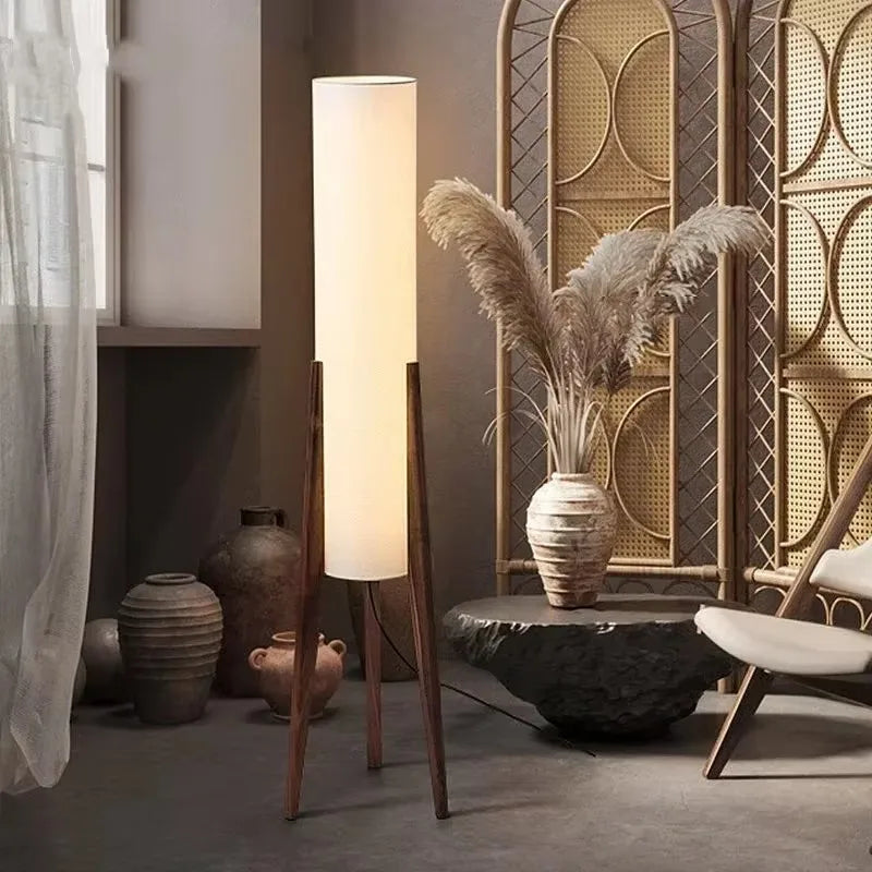 Nisu Home Modern Floor Lamp with White Shade and Wooden Legs for Stylish Living Spaces