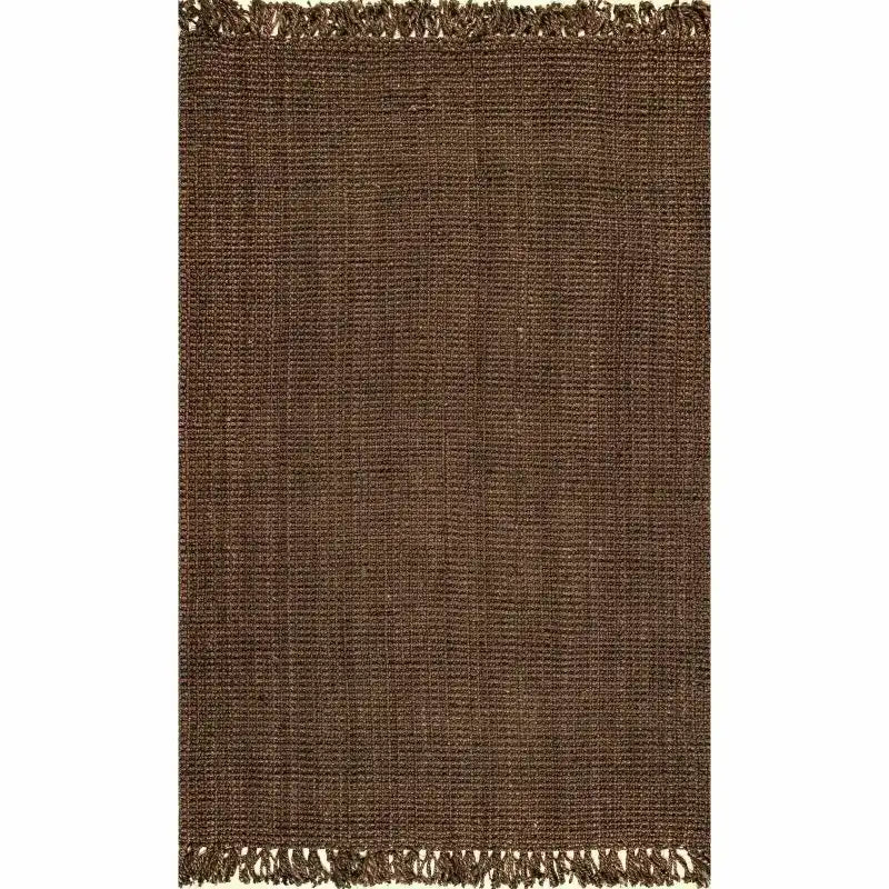 Nisu Home Brown Floor Rug with Fringed Edges for Home Decor and Comfort