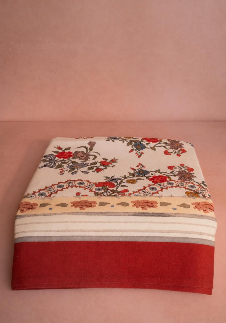 Casa by Josephine Jenno Floral Cotton Tablecloth with Decorative Border and Rich Colours