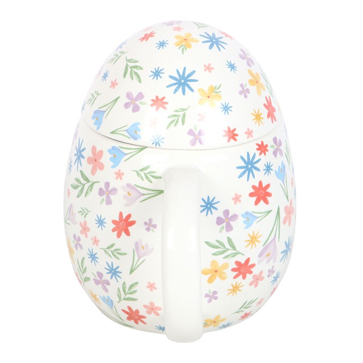 Egg Shaped Mug with Colorful Floral Pattern - Cute Ceramic Cup N/A
