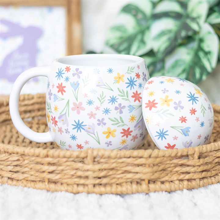Egg Shaped Mug with Colorful Floral Pattern - Cute Ceramic Cup N/A