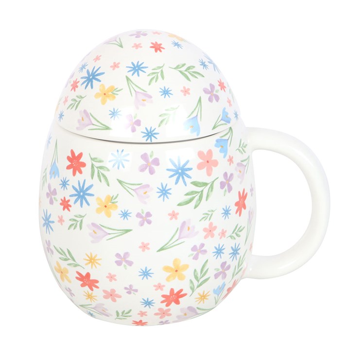 Egg Shaped Mug with Colorful Floral Pattern - Cute Ceramic Cup N/A