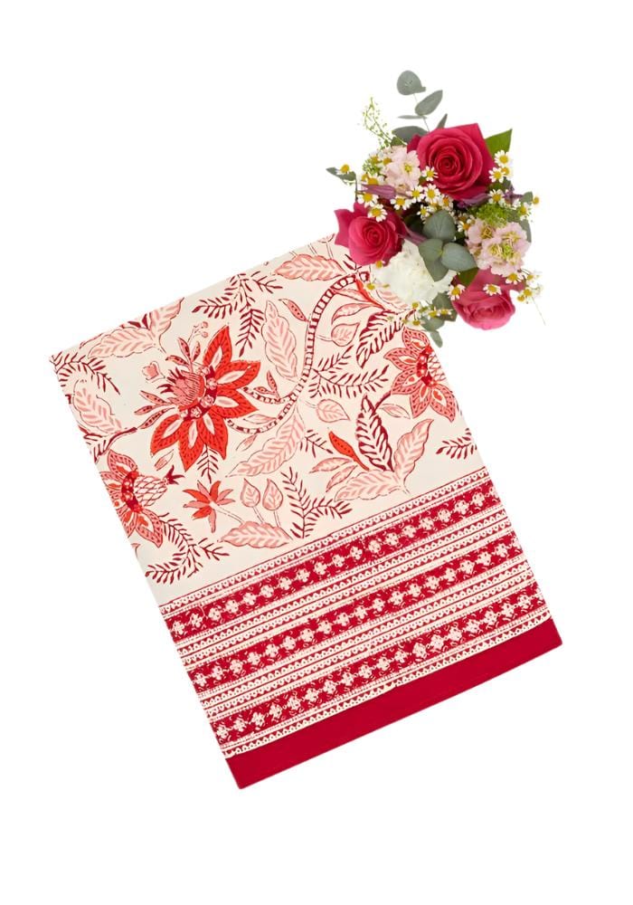 Casa by Josephine Jenno Floral Tablecloth in Red and Beige for Elegant Dining Settings