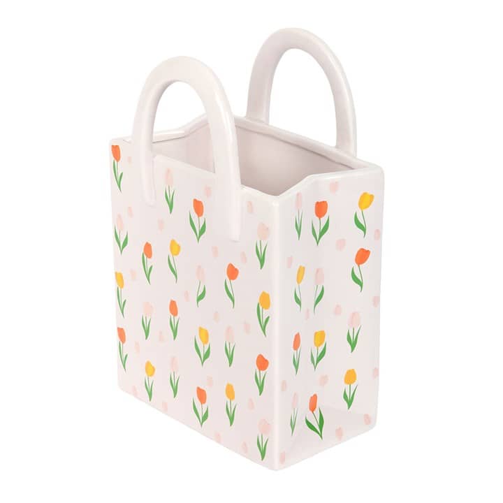 Tulip Print Ceramic Bag-Shaped Flower Vase N/A