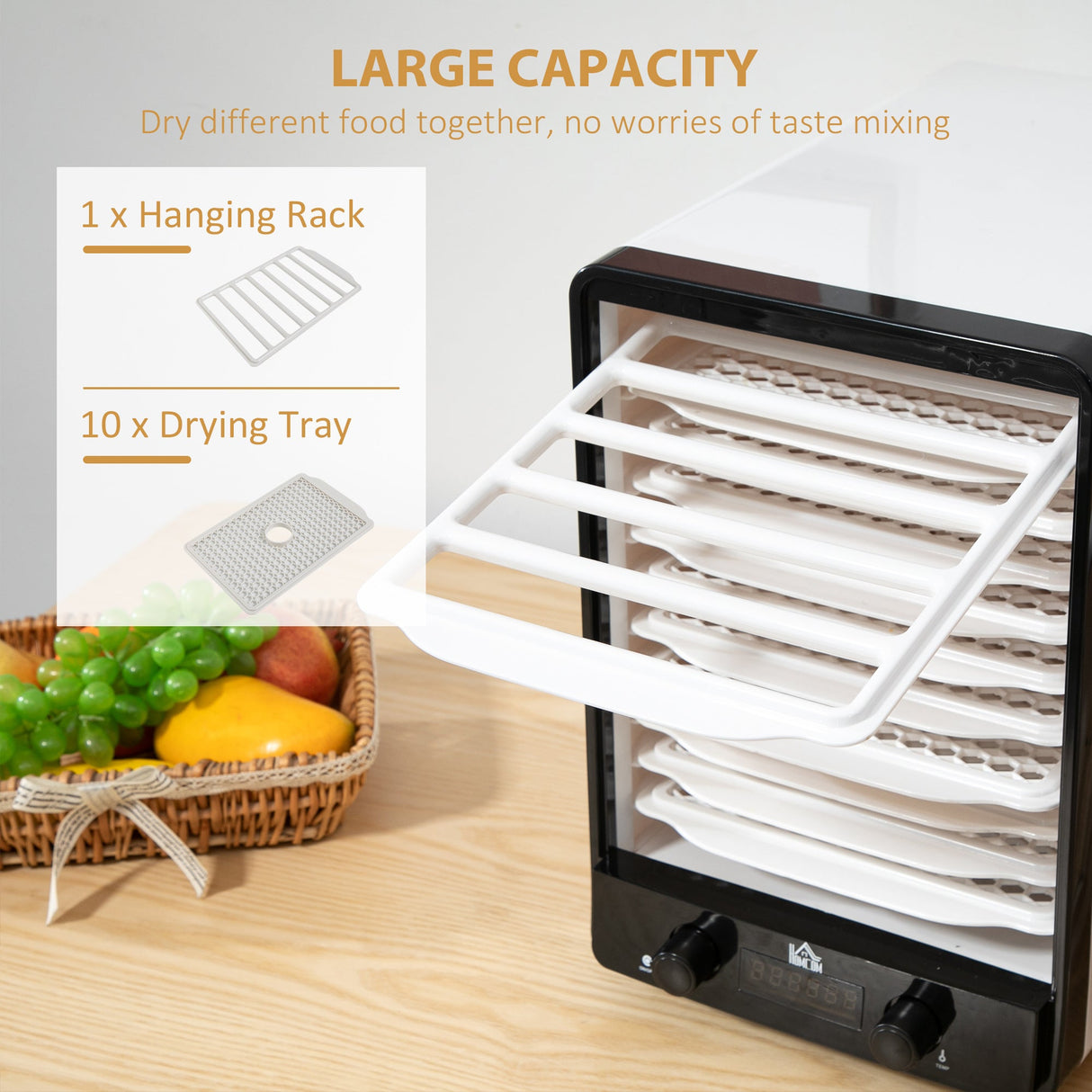 Wise Galleria Food Dehydrator with large capacity including drying trays and hanging rack for efficient drying