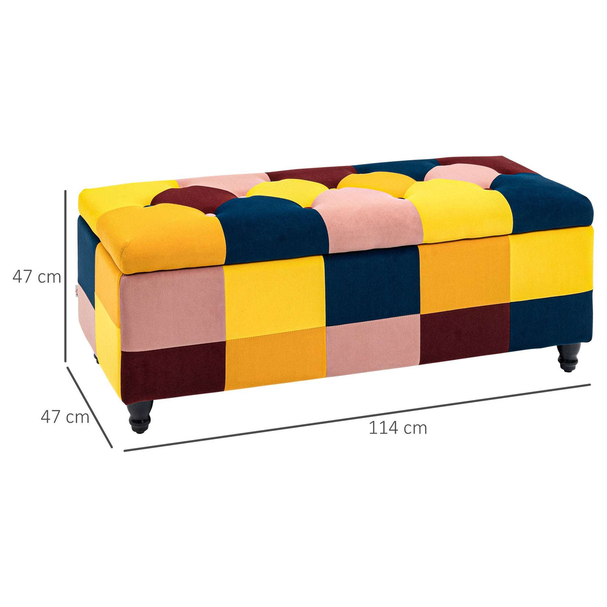 Wise Galleria Footstool Box with Colourful Patchwork Design and Tufted Top for Stylish Living Spaces