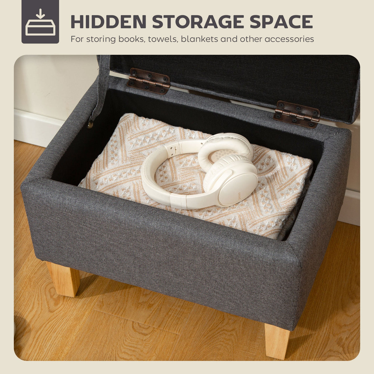 Wise Galleria Footstool with Hidden Storage Space for Books, Blankets, and Accessories