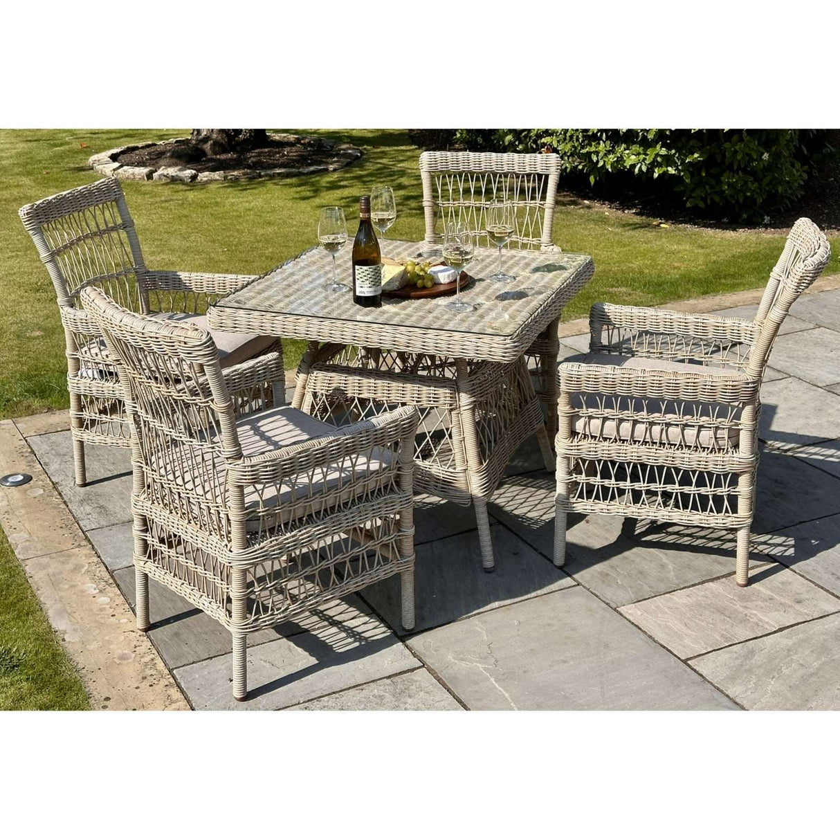 Provence Collection Outdoor Four Seater Dining Set BEIGE GLASS Shades 4 Seasons
