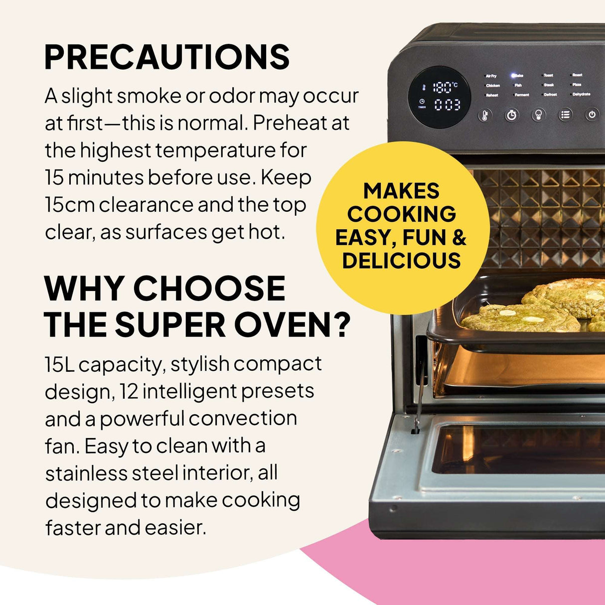 Fridja Digital Air Fryer Oven with 15L capacity and 12 cooking presets for easy meal preparation