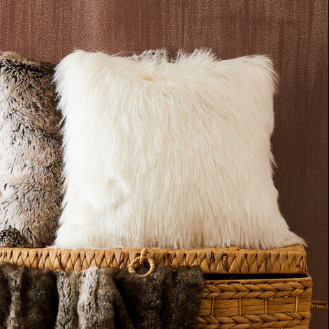 Orsina Fur Cushion in Soft White, Perfect for Home Decor and Comfort
