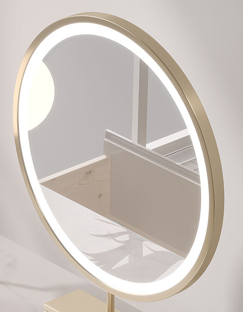 Le Di Vita Dressing Table with an elegant round mirror featuring integrated LED lighting