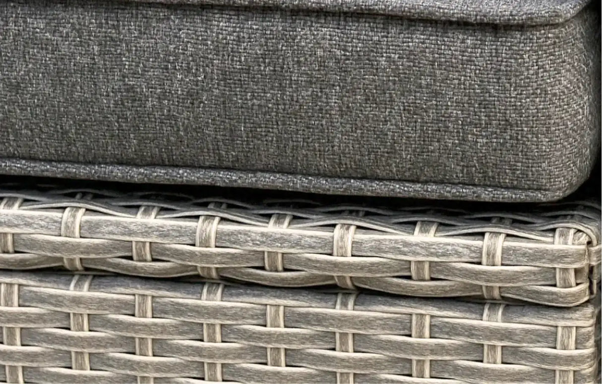 Close-up of MINT Outdoor Garden Chaise Lounge with cushioned seat and woven detailing