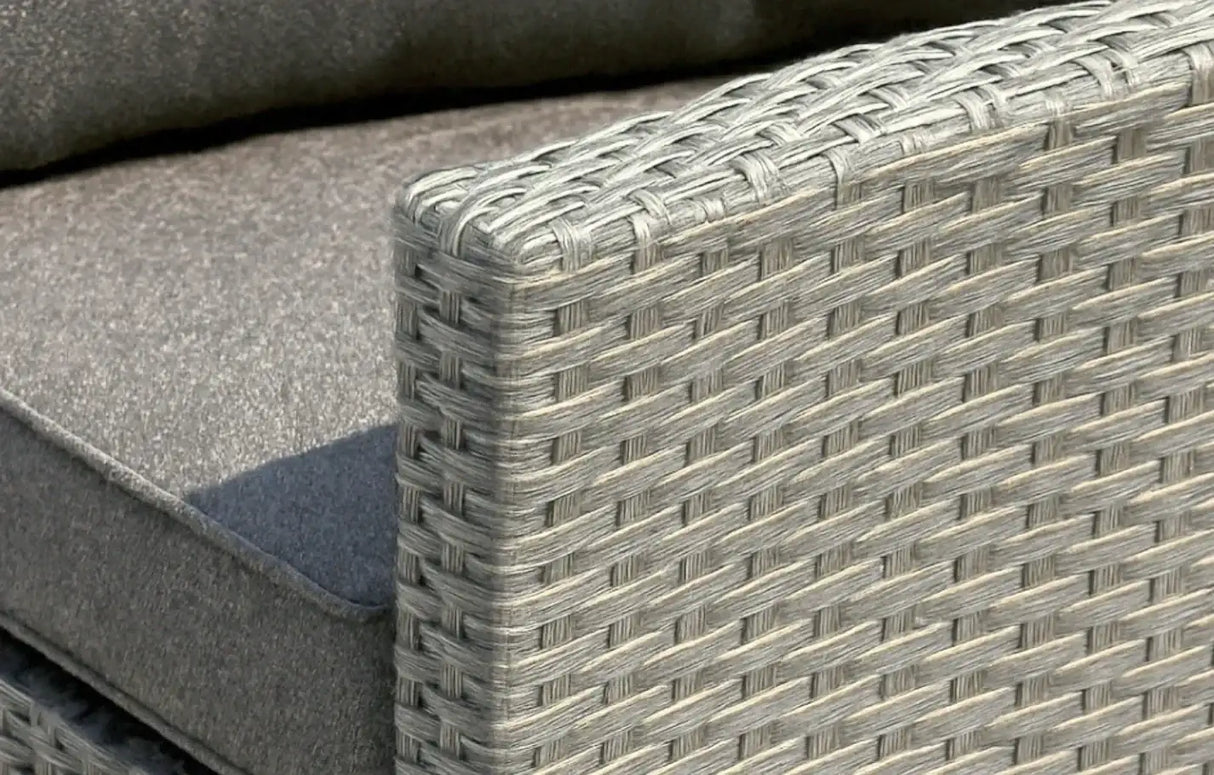 Close-up of MINT Outdoor Garden Chaise Lounge with stylish grey woven detail and soft cushioning