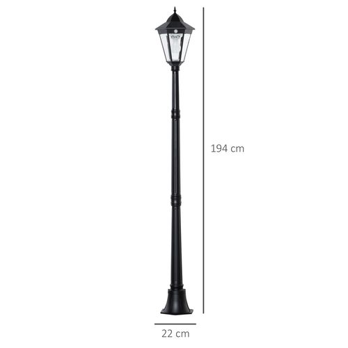 1.9M Garden Lamp Post Light, Outdoor LED Solar Powered Black Outsunny