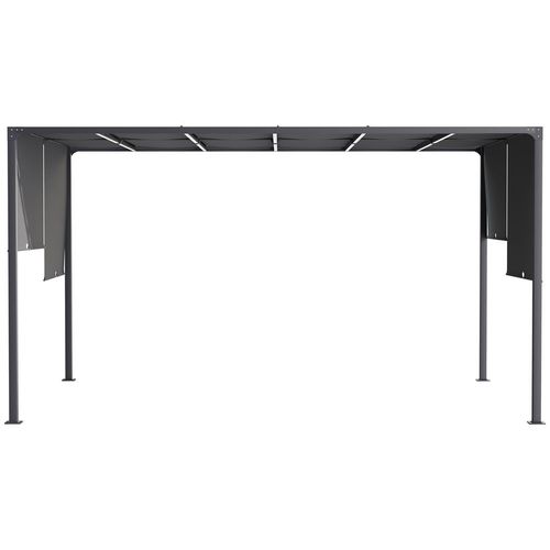 Outsunny 3m x 4m Outdoor Garden Pergola with LED Lights Retractable Roof Grey Outsunny