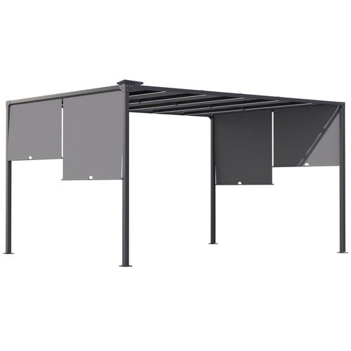 Outsunny 3m x 4m Outdoor Garden Pergola with LED Lights Retractable Roof Grey Outsunny