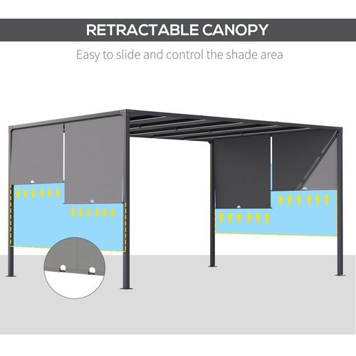 Outsunny 3m x 4m Outdoor Garden Pergola with LED Lights Retractable Roof Grey Outsunny