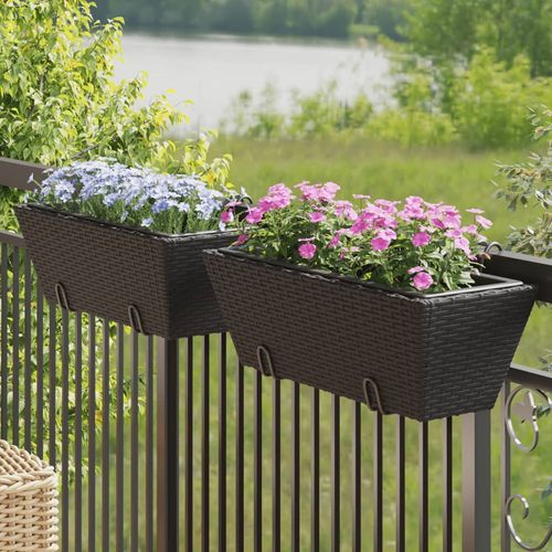 vidaXL Garden Planters with hooks 2 pcs Black Poly Rattan vidaXL