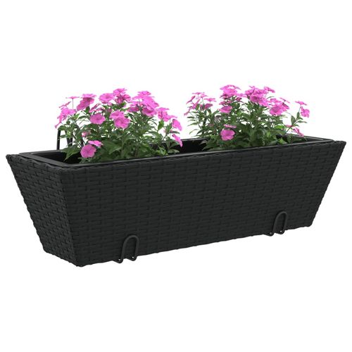 vidaXL Garden Planters with hooks 2 pcs Black Poly Rattan vidaXL