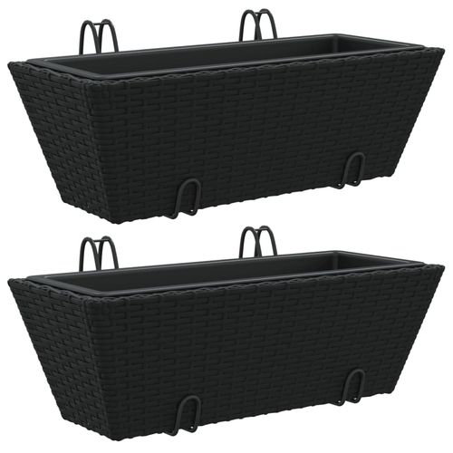 vidaXL Garden Planters with hooks 2 pcs Black Poly Rattan vidaXL