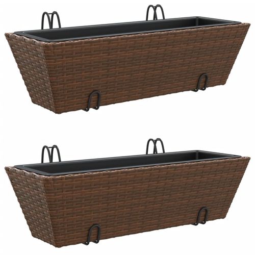 vidaXL Garden Planters with hooks 2 pcs Black Poly Rattan vidaXL