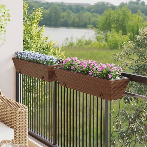 vidaXL Garden Planters with hooks 2 pcs Black Poly Rattan vidaXL