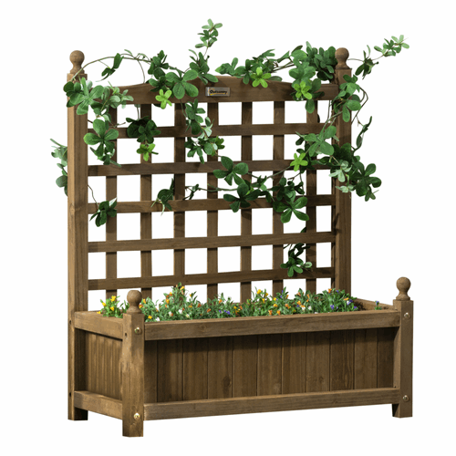 Garden Planters with Trellis for Climbing Vines Indoor Outdoor Brown Outsunny