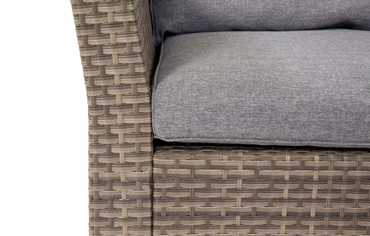 MINT Outdoor Garden Sofa Set with durable rattan frame and soft grey cushions for outdoor comfort
