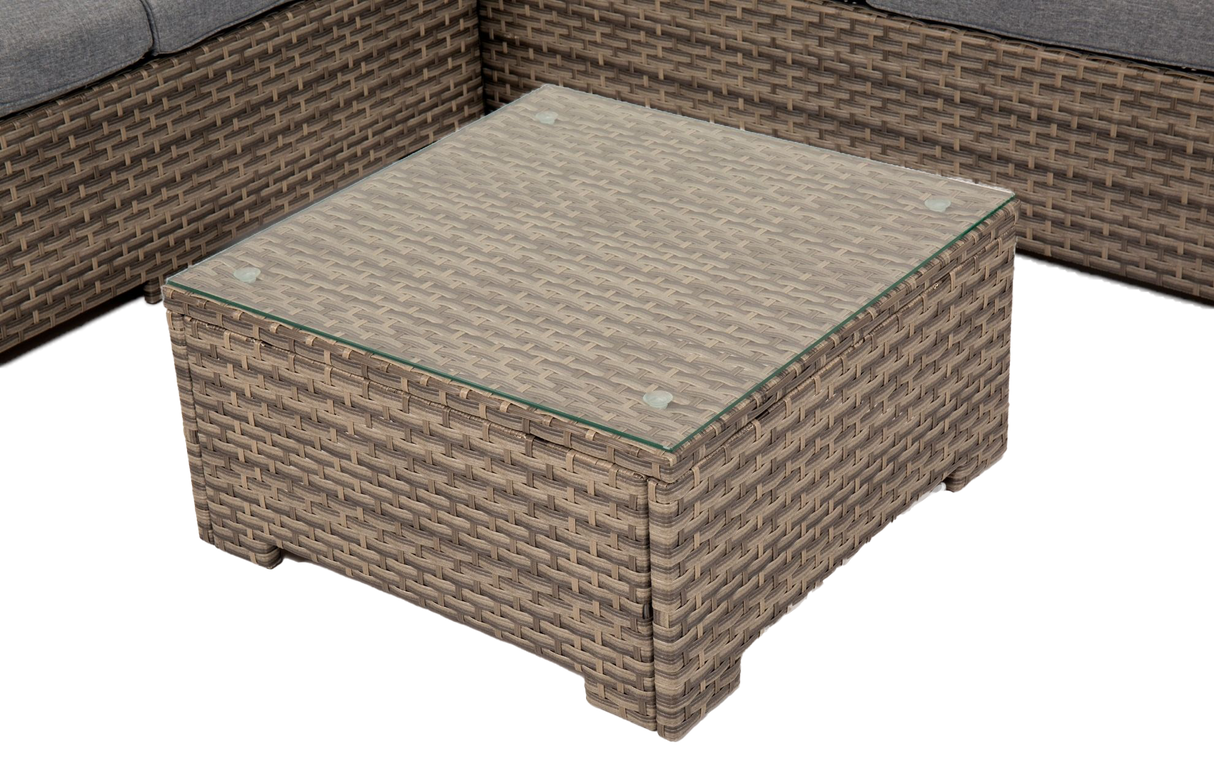 MINT Outdoor Garden Sofa Set with a stylish glass top coffee table for outdoor lounging