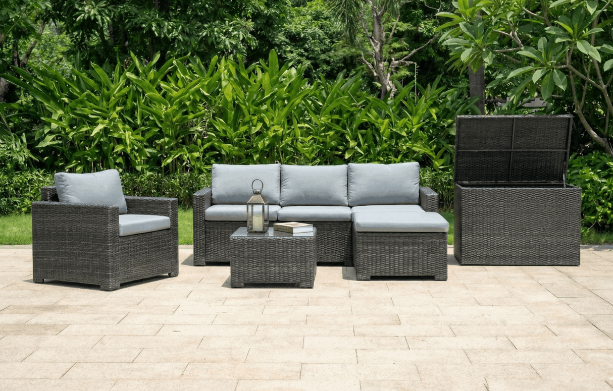 MINT Outdoor Garden Sofa Set in Rattan with Grey Cushions for Outdoor Relaxation