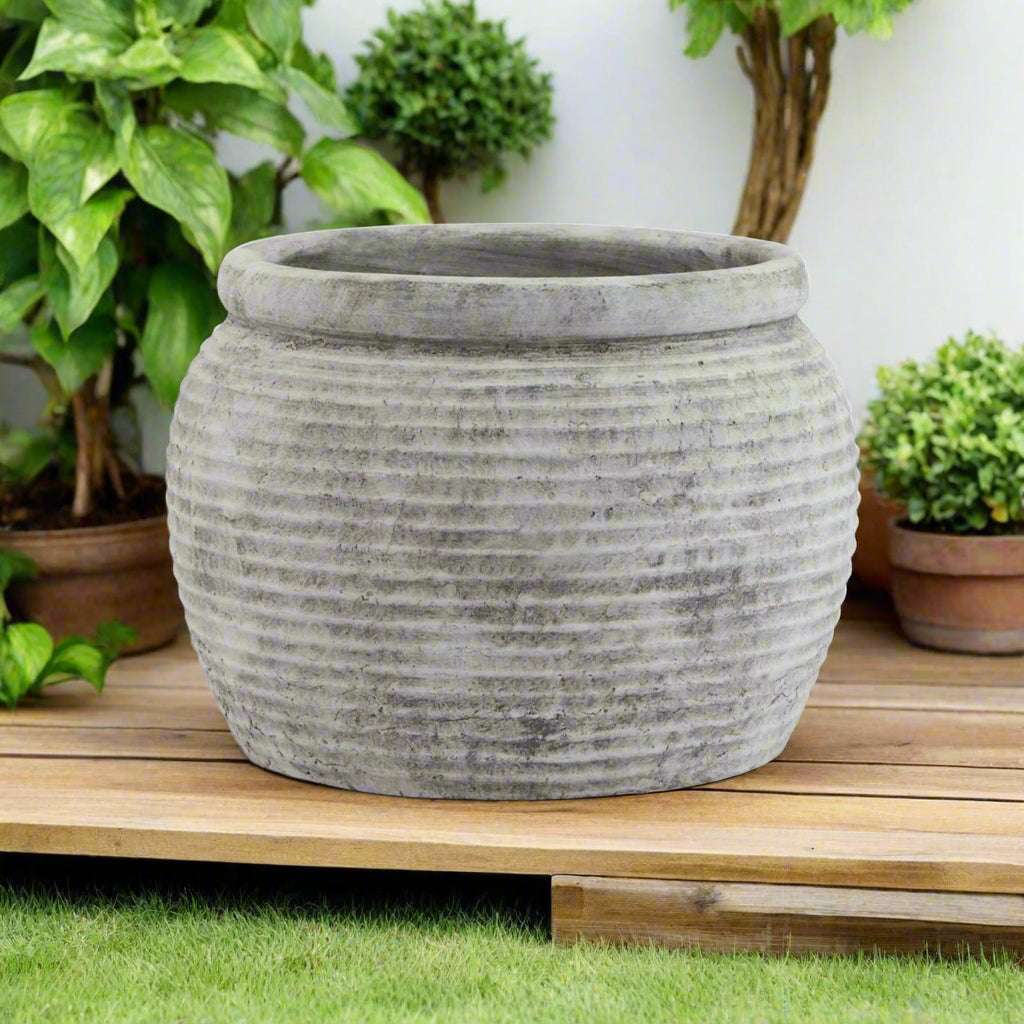 Shades 4 Seasons Rimmed Plant Pot - Stone Textured Indoor WHITE CERAMIC Shades 4 Seasons
